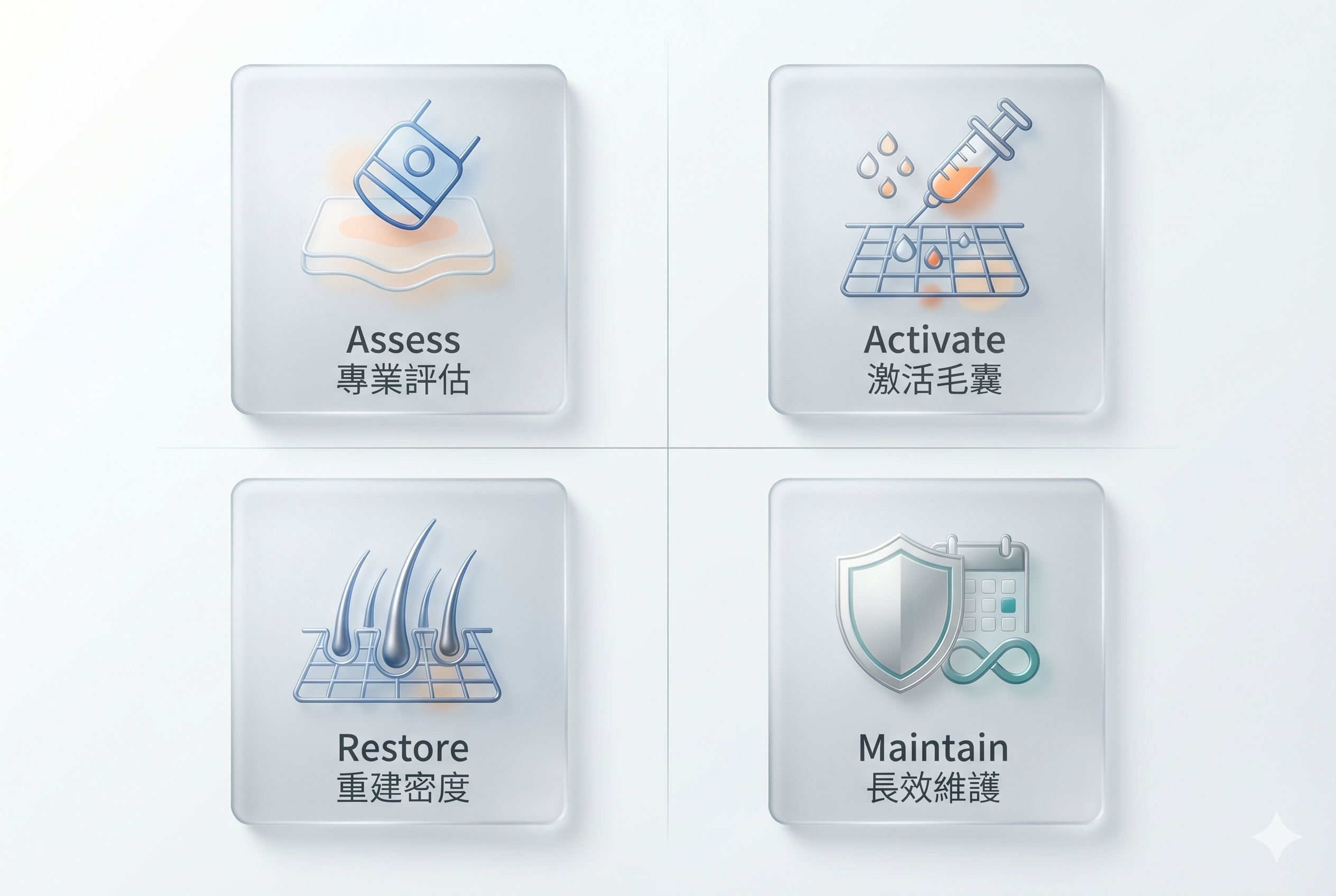 Assess、Activate、Restore、Maintain 四步生髮管理框架